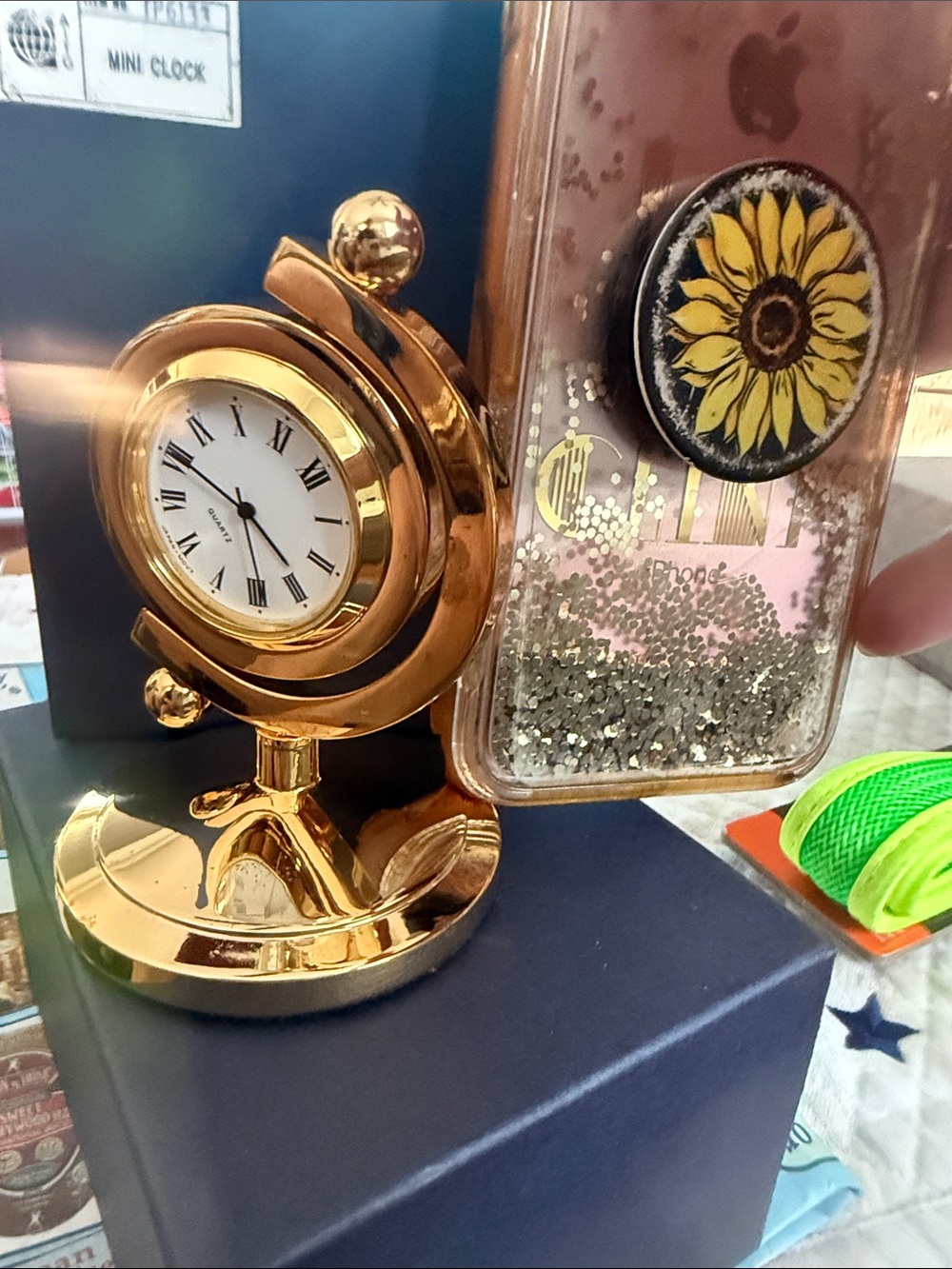 Gold Rotating Table Clock - Decorative Home Accent